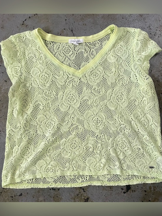 Aeropostale Tops - Aeropostale Celery Green Lace/Sheer V-Neck Short Sleeve Top Size XL